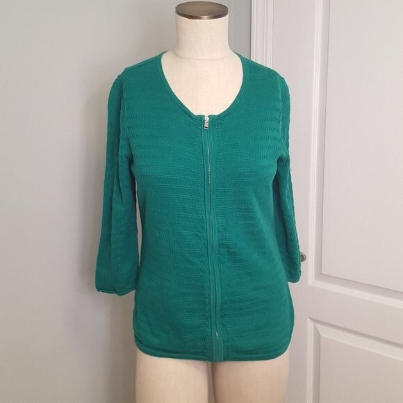 Ann Taylor Green Zip Front Cardigan - Picture 1 of 4